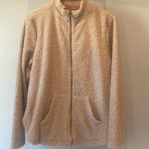 Taupe Sherpa zip front jacket with pockets new medium size